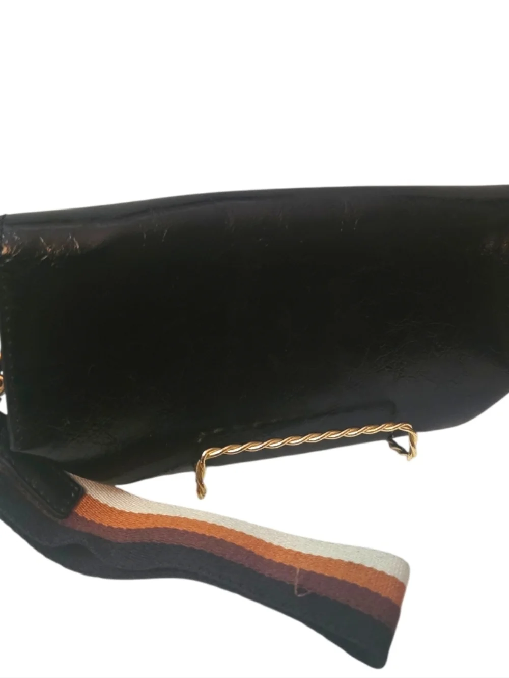 Black vegan leather guitar strap large wristlet
